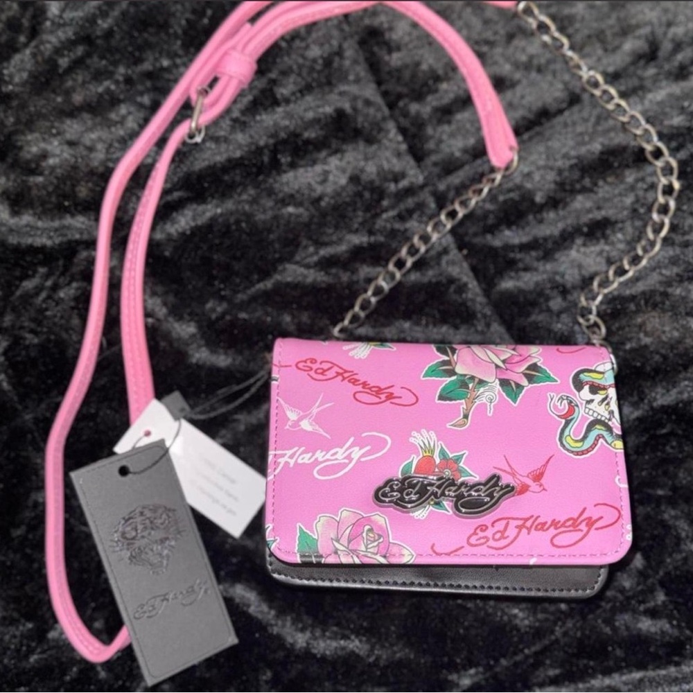 Ed Hardy Pink Floral Crossbody Bag